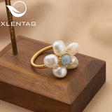 18K Electroplated Aquamarine Freshwater Pearl Adjustable Ring