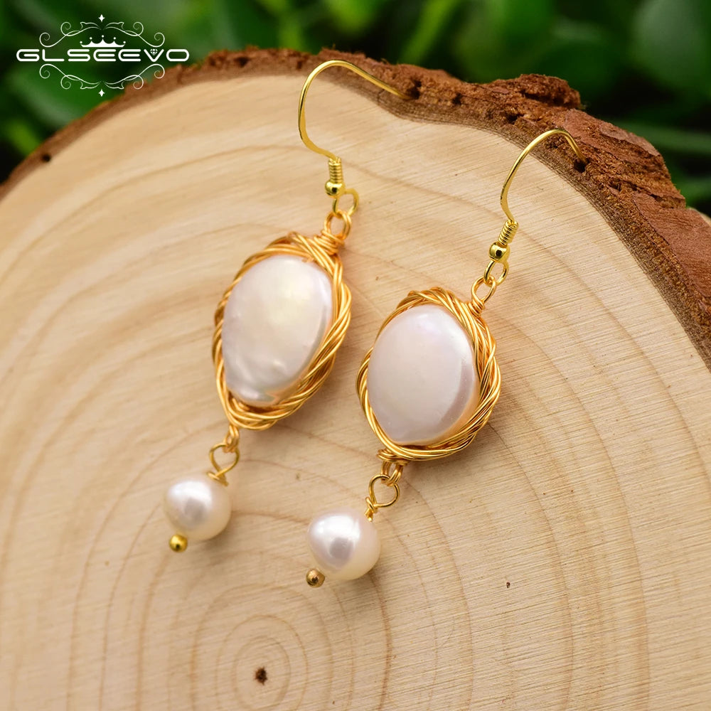 925 Silver Ear Hook Earrings Natural Pearl Drop GE0480