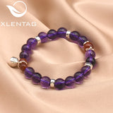 925 Silver Women Amethyst Bracelet Agate Natural Stone Gift Beads