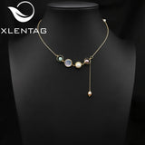 Freshwater Pearls Long Chain Starry Sky Pendant Necklace