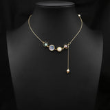 Freshwater Pearls Long Chain Starry Sky Pendant Necklace