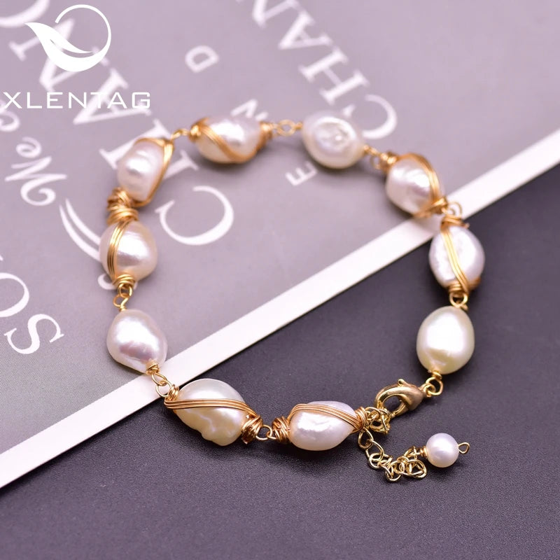 Natural Oval Pearl Chain Bracelets for Couple Angle Engagement