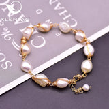 Natural Oval Pearl Chain Bracelets for Couple Angle Engagement