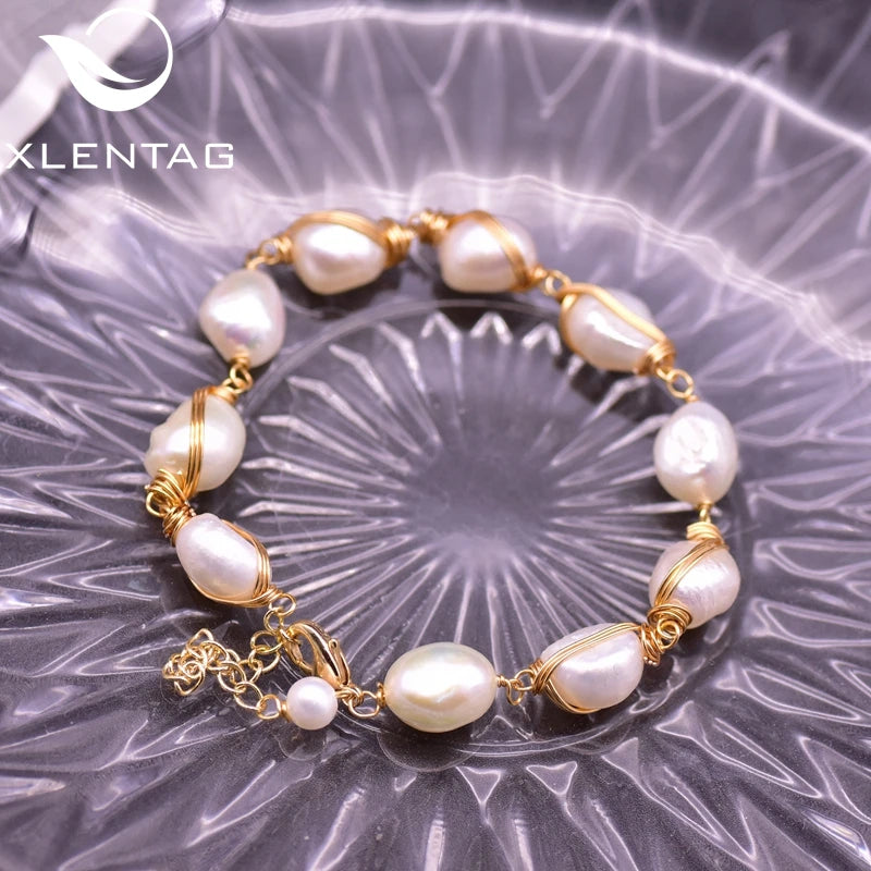 Natural Oval Pearl Chain Bracelets for Couple Angle Engagement