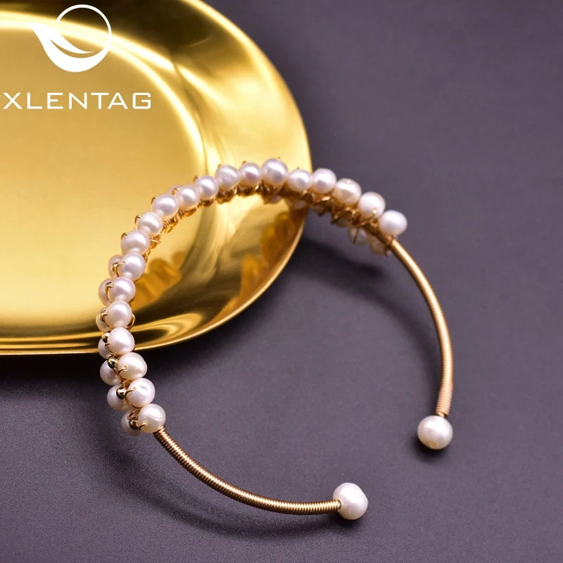 Double Layer Natural Pearl Bangle For Women Accessories