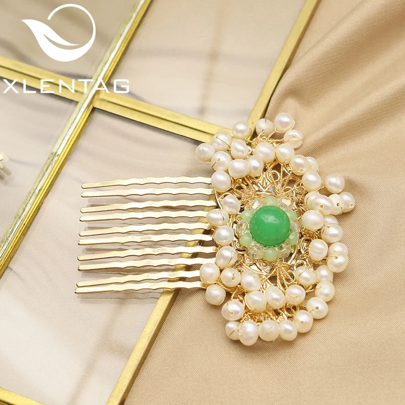 Emerald Honeycomb Freshwater Pearls Hair Accessory