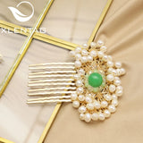 Emerald Honeycomb Freshwater Pearls Hair Accessory
