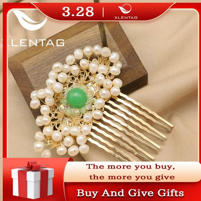 Emerald Honeycomb Freshwater Pearls Hair Accessory