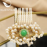 Emerald Honeycomb Freshwater Pearls Hair Accessory