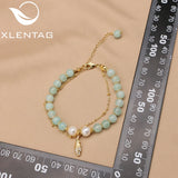 Green Jade Freshwater Pearls Long Chain Leaves Bracelet Woman