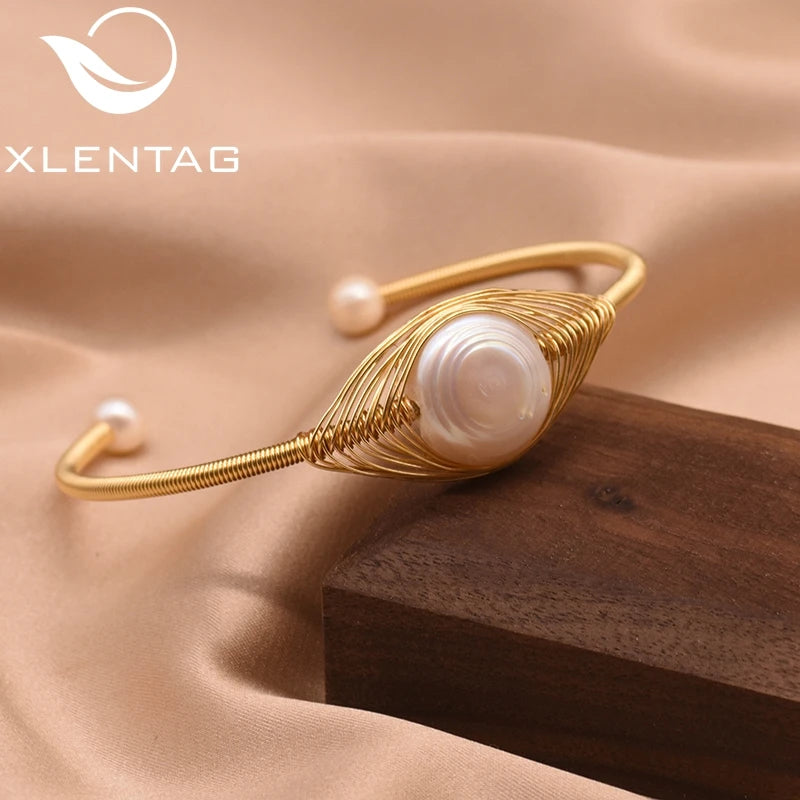 Minimalism Bohemia Cuff Bracelets with Baroque Pearl