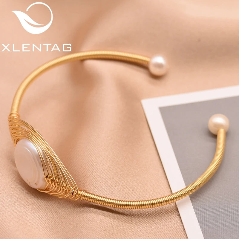 Minimalism Bohemia Cuff Bracelets with Baroque Pearl