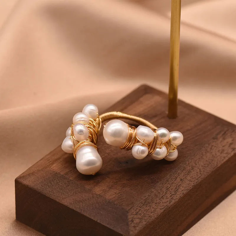 Fresh Water Pearls Adjustable Ring for Women Wedding Party GR0190