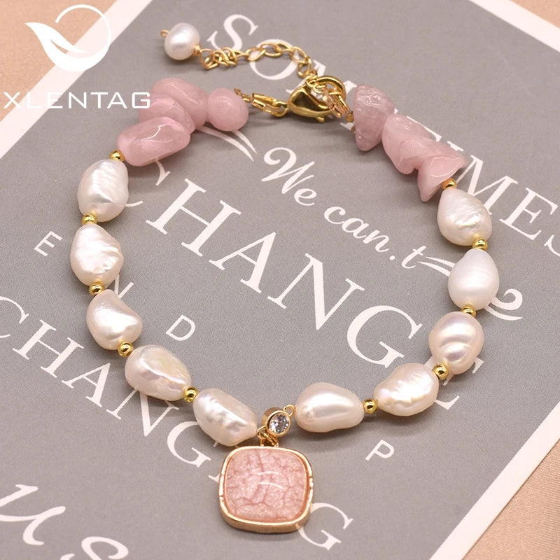 Pink Crystal Baroque Pearls Bracelet for Valentine