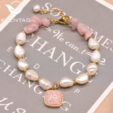 Pink Crystal Baroque Pearls Bracelet for Valentine