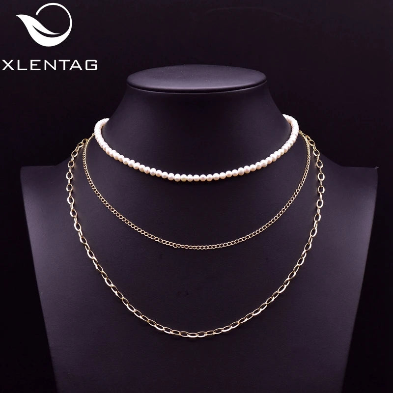 3-Layered Freshwater Pearls Beaded Necklace for Women