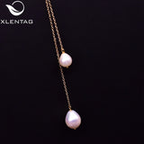 Metal Flowers Natural Pearls Necklaces Long Pendant Amethyst Asymmetrical