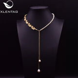 Metal Flowers Natural Pearls Necklaces Long Pendant Amethyst Asymmetrical