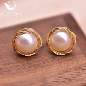 Freshwater Pearls Stud Earrings Wedding Vintage Jewelry GE0938