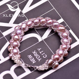 Purple Oval Pearls Couple Bangle Charm Bracelet GB0204C