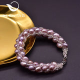 Purple Oval Pearls Couple Bangle Charm Bracelet GB0204C