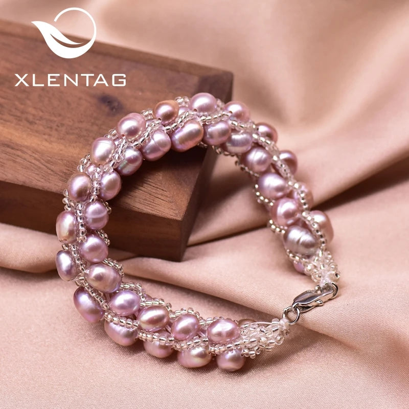 Purple Oval Pearls Couple Bangle Charm Bracelet GB0204C