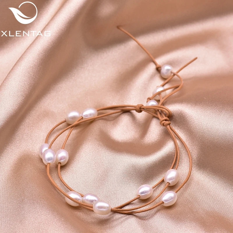 Natural Pearl Bracelet Cowhide Leather Engagement Jewelry