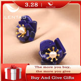 Freshwater Pearl Lapis Lazuli Flower Earrings 925 Plated Vintage Jewelry