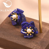 Freshwater Pearl Lapis Lazuli Flower Earrings 925 Plated Vintage Jewelry