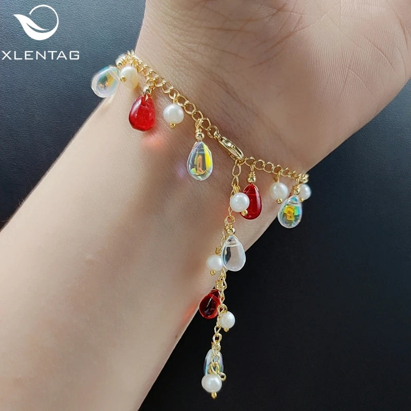 Freshwater Pearls Bracelet Red Crystal Anime Love Angel Jewelry