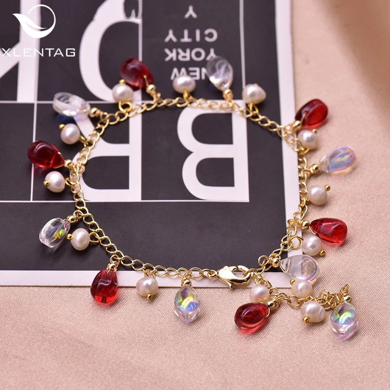 Freshwater Pearls Bracelet Red Crystal Anime Love Angel Jewelry