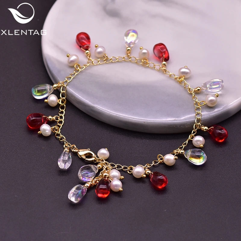 Freshwater Pearls Bracelet Red Crystal Anime Love Angel Jewelry