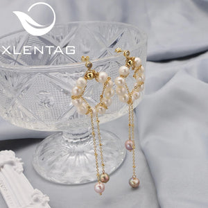Freshwater Pearls Long Chain Earrings for Woman