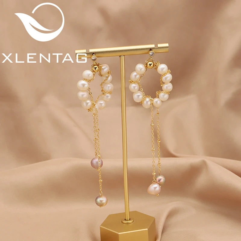 Freshwater Pearls Long Chain Earrings for Woman