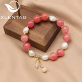 Freshwater Pearl Watermelon Red Crystal Stretch Bracelet