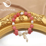 Freshwater Pearl Watermelon Red Crystal Stretch Bracelet