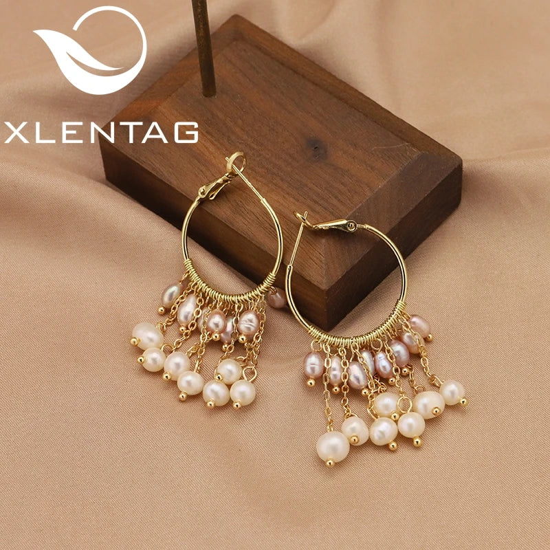 Freshwater Purple Pearls Chain Drop Earrings Romantic Fine Jewelry