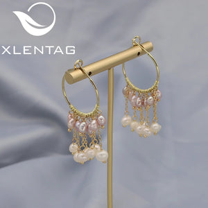 Freshwater Purple Pearls Chain Drop Earrings Romantic Fine Jewelry