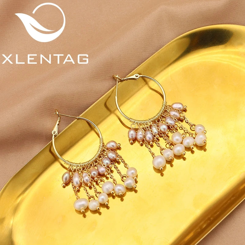 Freshwater Purple Pearls Chain Drop Earrings Romantic Fine Jewelry