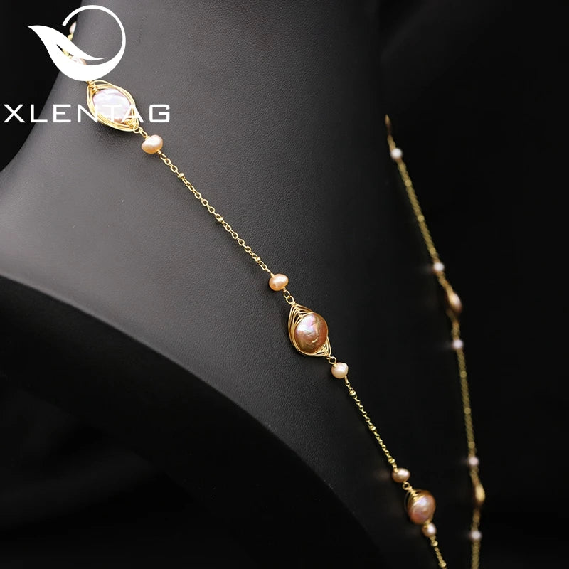 Freshwater Pearls Necklace Women Pendant Jewelry Sweater Chain GN0397