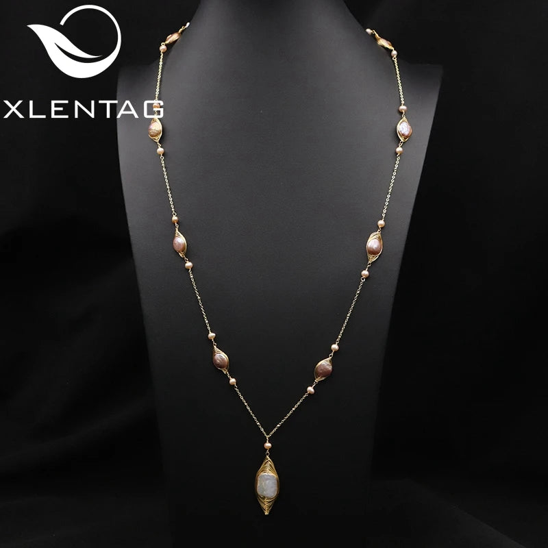 Freshwater Pearls Necklace Women Pendant Jewelry Sweater Chain GN0397