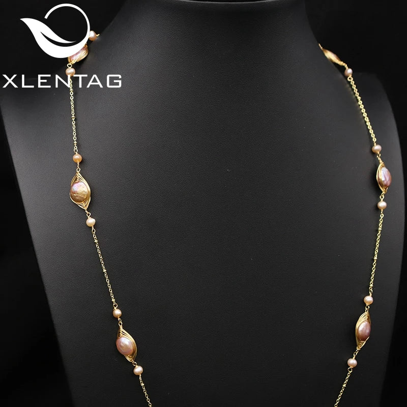 Freshwater Pearls Necklace Women Pendant Jewelry Sweater Chain GN0397