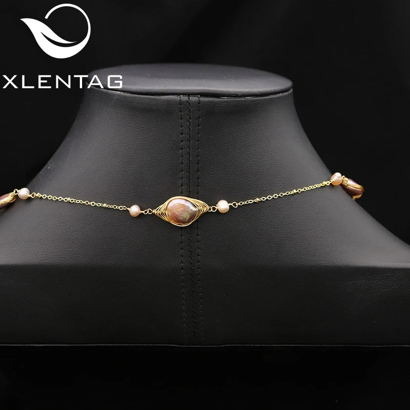 Freshwater Pearls Necklace Women Pendant Jewelry Sweater Chain GN0397