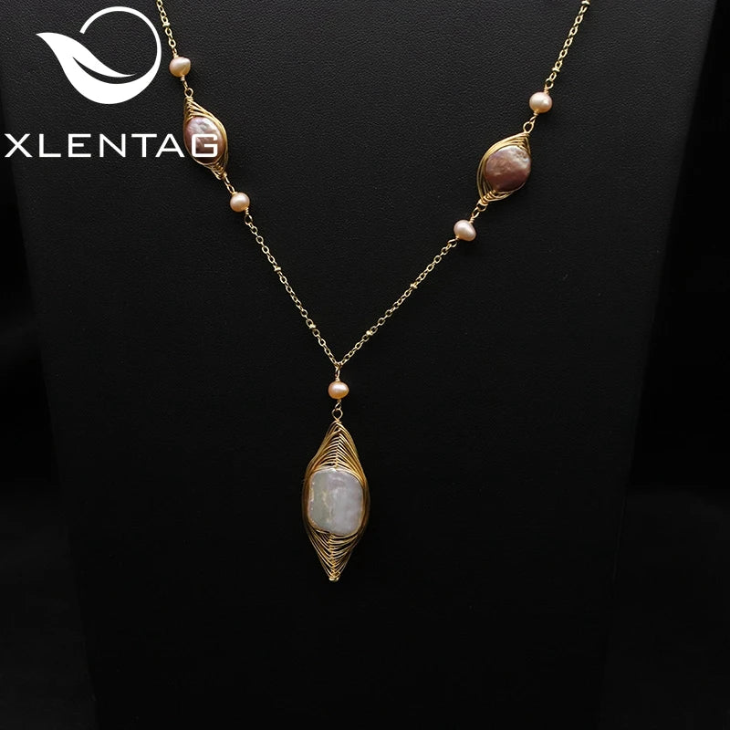 Freshwater Pearls Necklace Women Pendant Jewelry Sweater Chain GN0397
