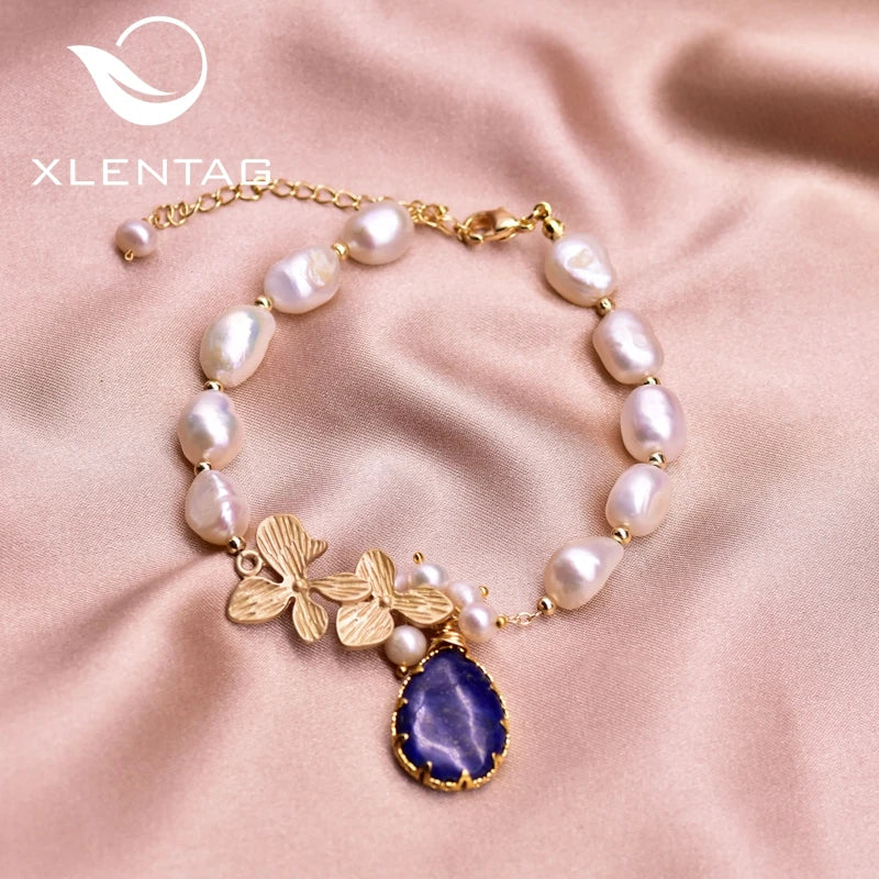 Natural Pearl Couple Bracelet Lapis Pendant Wedding Gift