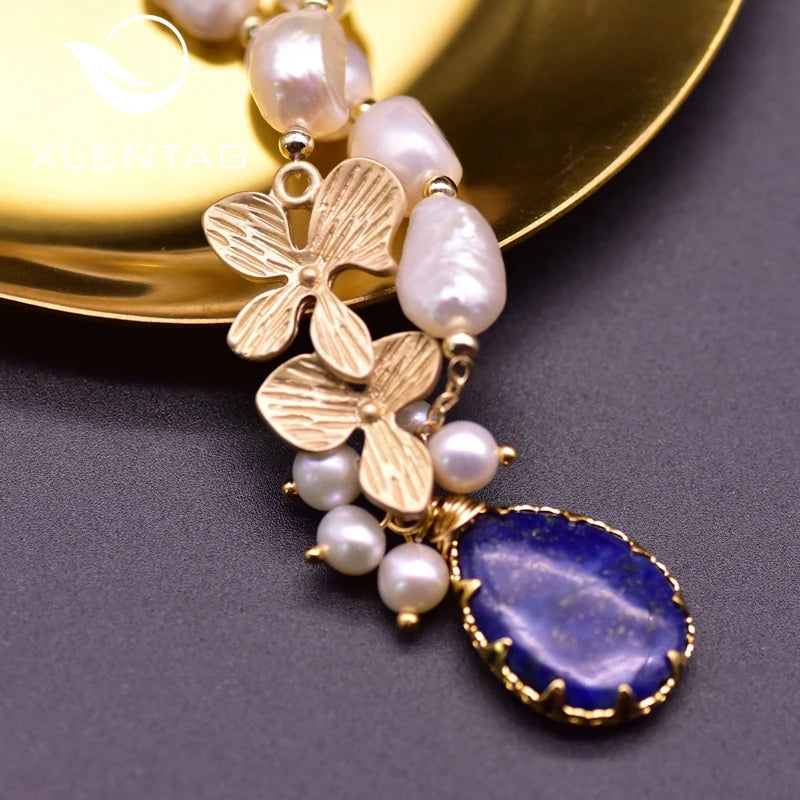 Natural Pearl Couple Bracelet Lapis Pendant Wedding Gift