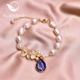 Natural Pearl Couple Bracelet Lapis Pendant Wedding Gift