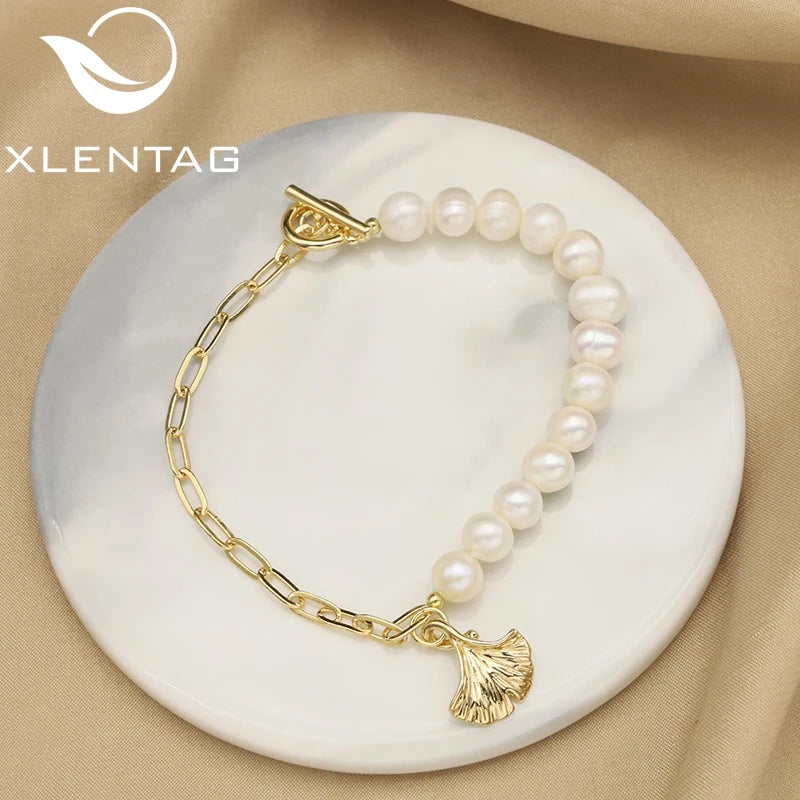 Natural Pearl Ginkgo Biloba Leaves Chain Bracelet GB0978