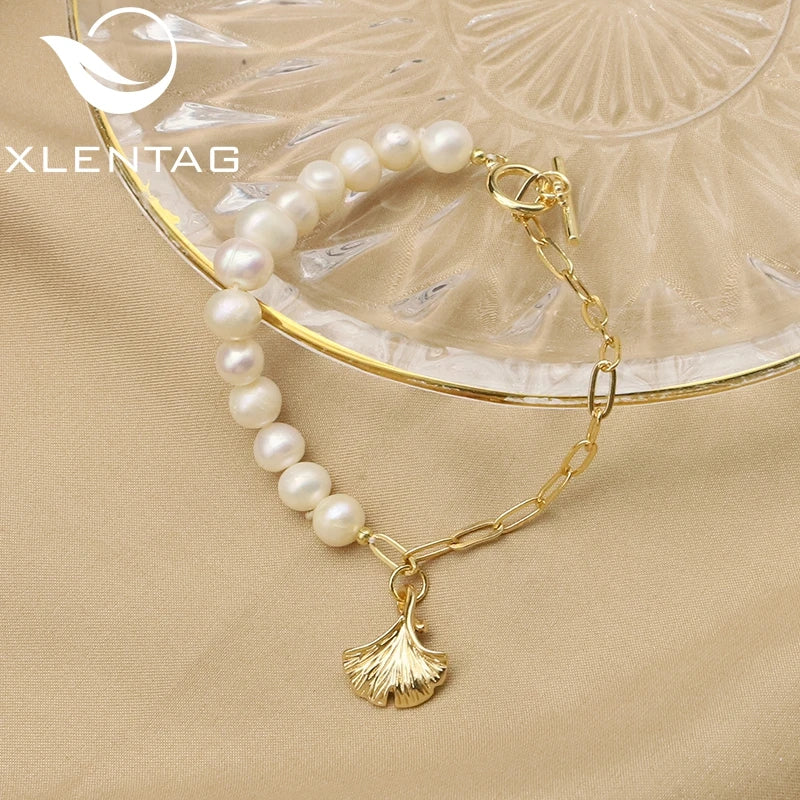 Natural Pearl Ginkgo Biloba Leaves Chain Bracelet GB0978