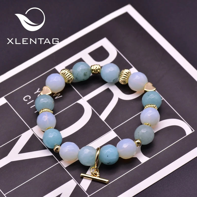 Aquamarine Couple Bracelets Natural Stone Crystal for Women Friendship Love